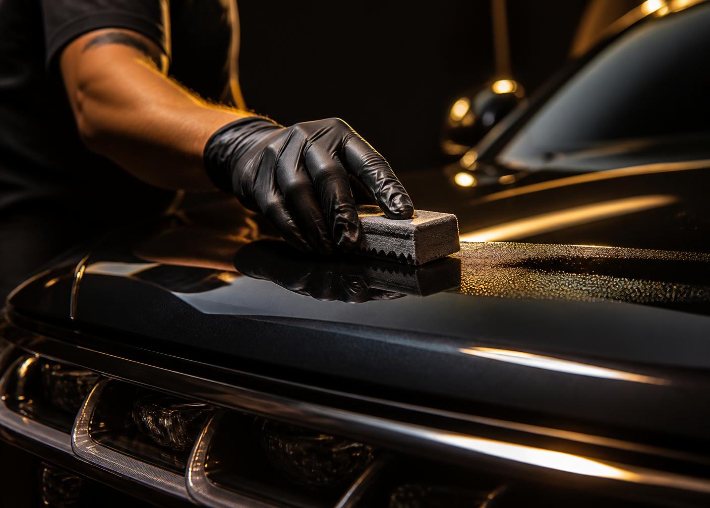 Detailer applying ceramic coating to flawless dark paint