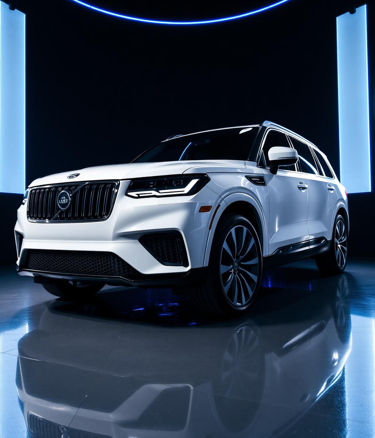 Freshly detailed white luxury SUV under studio lighting